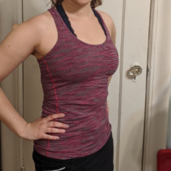 lululemon athletica Tops - *SOLD Lululemon racerback pink striped shirt